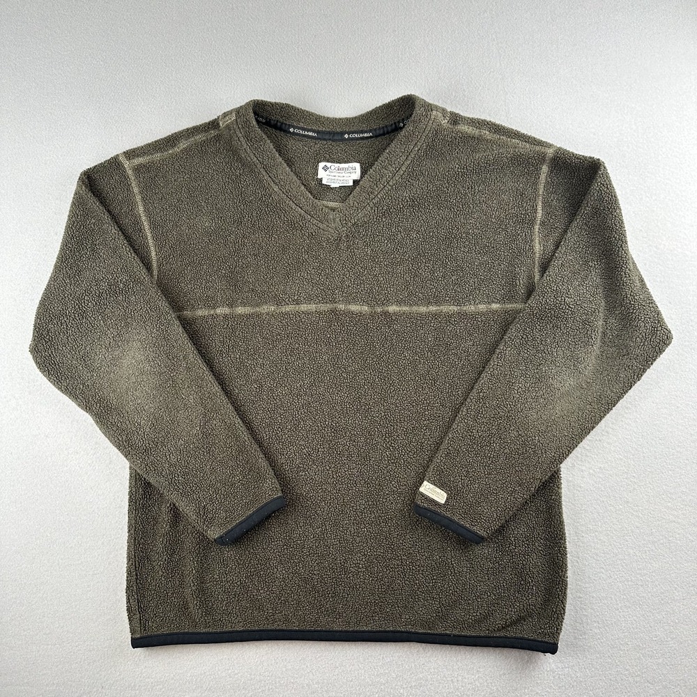 Vintage Columbia Men's Green V-Neck Fleece Pullover Size Large